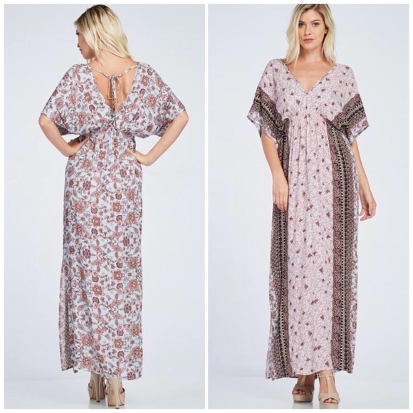 ❗️CLOSING SALE❗️ Border Print V Neck Maxi Dress - Picture 2 of 3